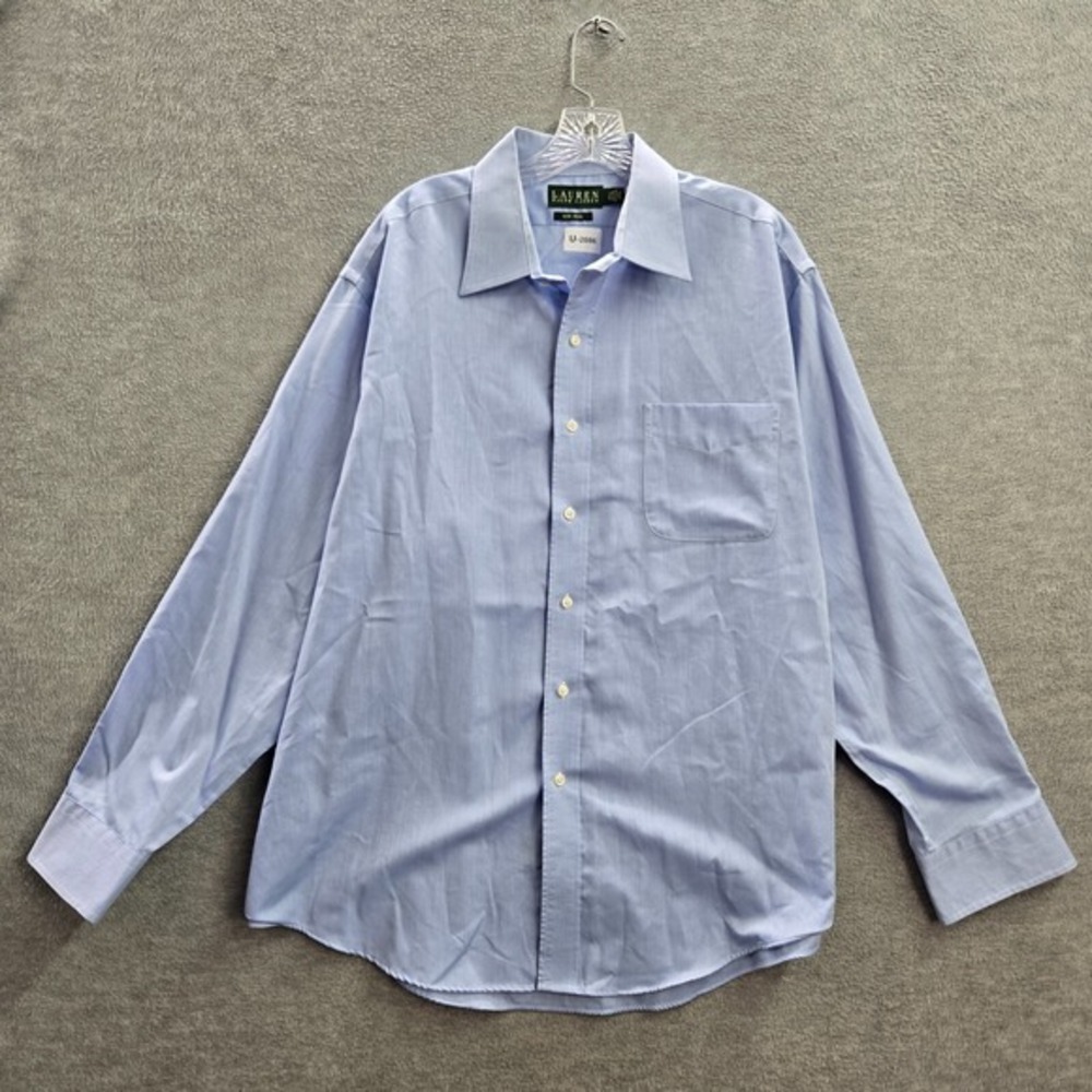 Lauren Ralph Lauren Men Button Up Shirt‎ 17.5 Blue Dress Pocket Long Sleeve